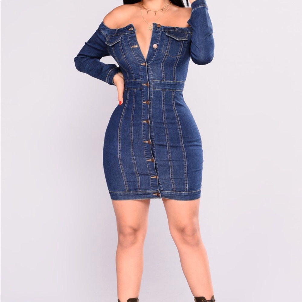 Off shoulder denim dress
